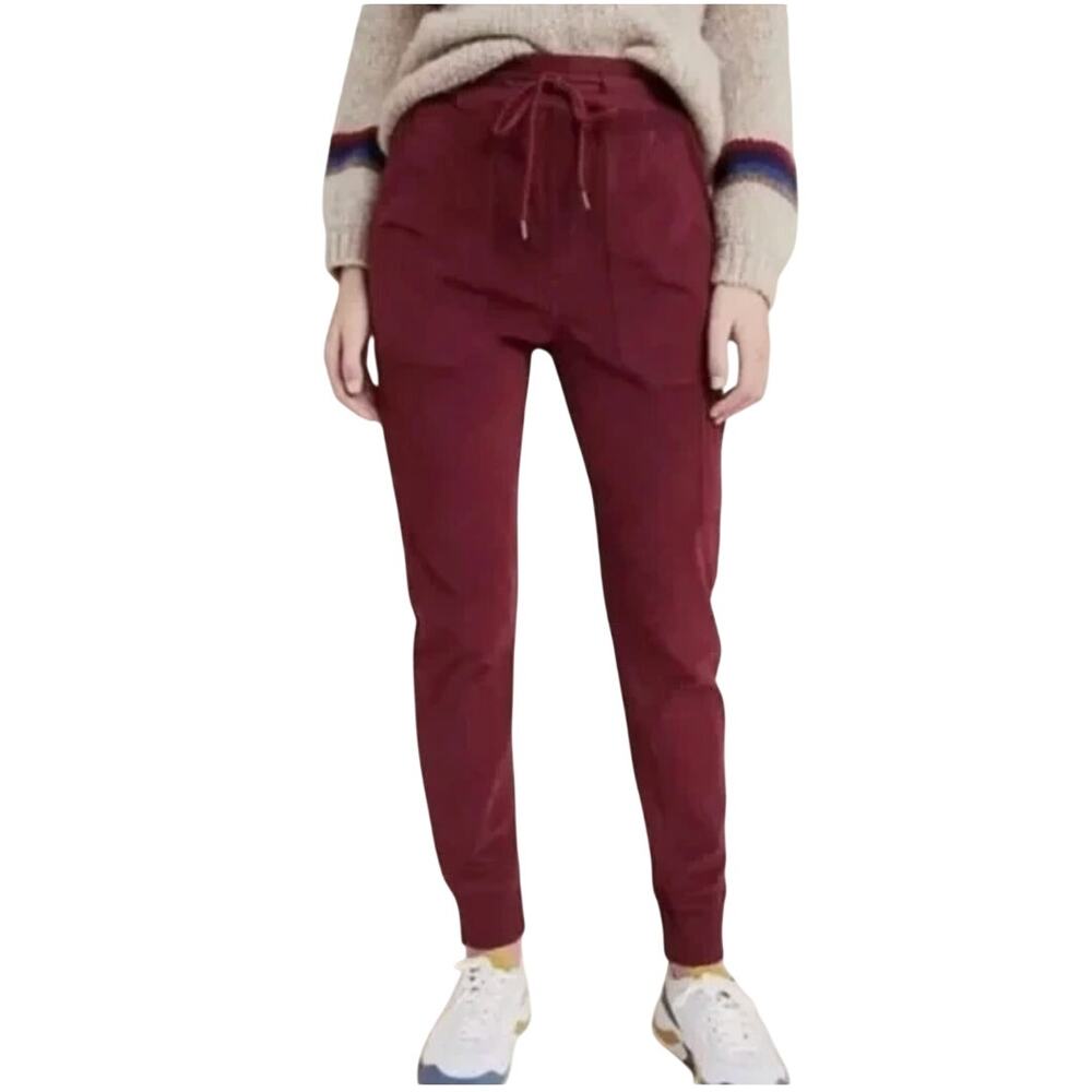 Anthropologie Leigh Corduroy Corgo Style Jogger Pants Burgundy Wine Red, size S
